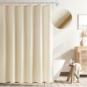 84" Linen Shower Curtain, Extra Long Weighted Thick Fabric - Cream Beige